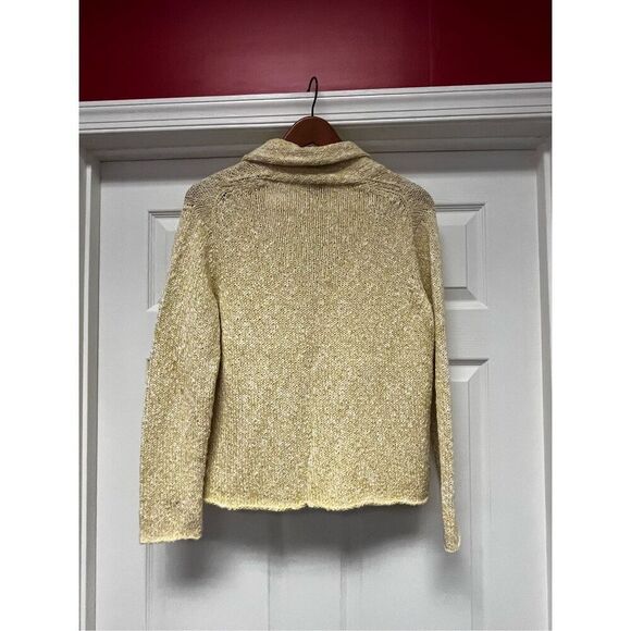 Eileen Fisher Yellow & White Shaw Collar Single Button Cardigan Sweater sz S EUC - Picture 8 of 9